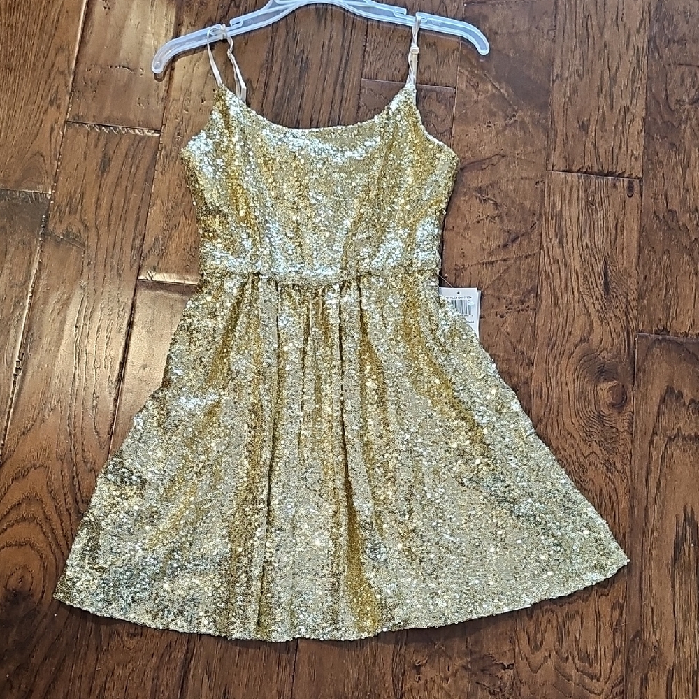 B Darlin Gold Sequin Spaghetti Strap Party Dress Size 7/8 NWT